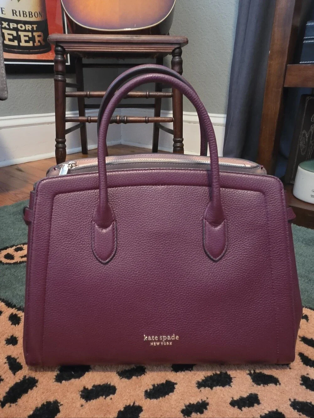 Kate Spade NEW YORK plum pebbled leather satchel Top Handle